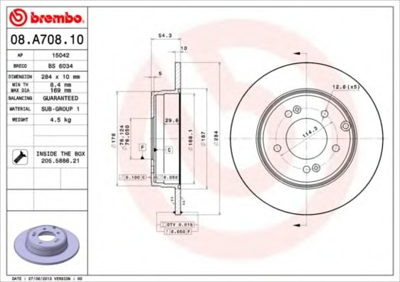 Тормозные диски Brembo 08a71510